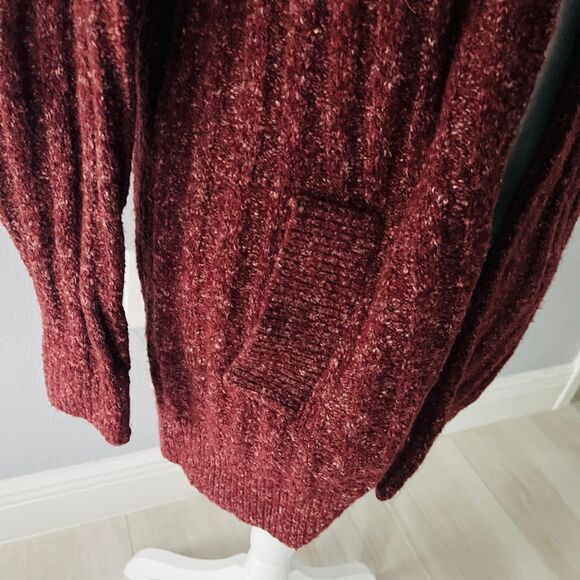Michael Kors Open Front Cardigan Sweater Maroon Knit Cozy Fall Women’s XS - Picture 4 of 9